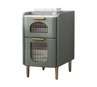 UYHBCNQD Easy Nightstand Leather Bedside Table Wood Night Table with 2 Drawer End Table for Bedroom Narrow Side Table for Living Room(Light green,35cm/13.7in)