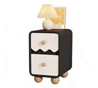 UYHBCNQD Modern Nightstand Solid Wood Night Table with 2 Drawers Leather Bedside Table End Table for Bedroom Spherical Base Side Table(Nero,40cm)