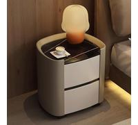 UYHBCNQD Soft Nightstand Leather Bedside Table Solid Wood Side Table End Table for Bedroom Night Table with Stone Slab Countertop Practical(Khaki,50cm)