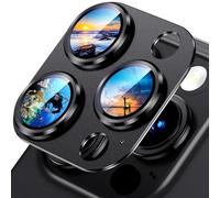 Uyiton Compatible with iPhone 15 Pro/iPhone 15 Pro Max Camera Lens Protector, [Not Easy to Break][Strong Adsorption][Case-Friendly] Metal Tempered Glass Rear Camera Screen Cover - Black Titanium
