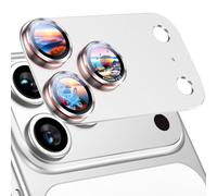 Uyiton for iPhone 17 Pro Camera Lens Protector - [Unique Typography + Phone Lens Red Circle Design] Metal Tempered Glass Camera Cover, Silver + Red