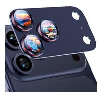 Uyiton for iPhone 17 Pro Camera Lens Protector - [Unique Typography + Phone Lens Red Circle Design] Metal Tempered Glass Camera Cover, Deep Blue + Red