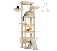 UYMI 81 Inches Cat Tree for Indoor Cats Large Adult, Multi-Level Tall Cat Tower with Large Metal Frame Hammock, Scratching Pad, 2 Widened Plush Perches, 2 Cozy Condos, 6 Scratching Posts, Beige