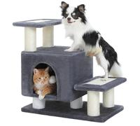 UYMI Dog Stairs & Cat Scratching Post with a Condo, Pet Steps for High Beds, Sofa, Couch, High-Strength Boards Holds up to 150 lbs for Indoor Small Cats Kittens Dogs Climbing Playing, Dark Grey