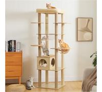UYMI Wooden Cat Tree, 71" Tall Cat Tower for Large Cats with 2 Acrylic Bowl | Modern Cat Tree for Large Cats, Cat Tower with Large Top Perch,Cat Cave,10 Sisal Scratching Post,Non-Slip Jump Platforms