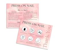 Uyolaxed 50 Pieces False Nail Instructions & Aftercare Cards, 10.8x8cm Manicure Display Cards, Usage Guides & Supplies for Small Business (Pink, 50 Pack)