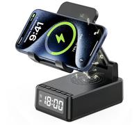 UYOTBKEUB Wireless Charger Stand with Bluetooth Speaker and Alarm Clock, 5-in-1 Foldable Phone Charging Station for iPhone Samsung, Nightstand Charger for Home Office, Gift for Men Women