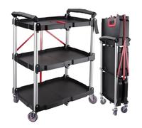 uyoyous 3-Tier Service Carts Folding Rolling Utility Cart Heavy Duty Metal Frame Tool Cart with Lockable Silent Wheels Supports Up to 200 lbs for Home Office School Garage Warehouse