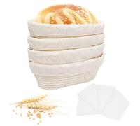 uyoyous 4 Pcs Banneton Bread Proofing Baskets Oval Sourdough Bread Proofing Basket Rising Prooving Rattan Basket with Linen Liner and 4 Cut Panels for Professional and Home Bakers 10x6x3.5 inches/pc
