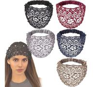 Uyqad 3pcs Set Boho-Chic Crystal & Pearl Embellished Wide Headbands,Elegant Floral Beaded Lace Head Coverings for Women (one size,5MIX)