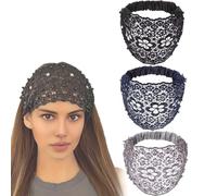Uyqad 3pcs Set Boho-Chic Crystal & Pearl Embellished Wide Headbands,Elegant Floral Beaded Lace Head Coverings for Women (one size,Set-A)