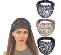 Uyqad 3pcs Set Boho-Chic Crystal & Pearl Embellished Wide Headbands,Elegant Floral Beaded Lace Head Coverings for Women (one size,Set-D)