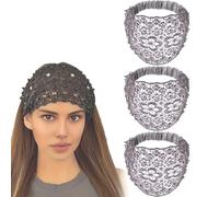 Uyqad 3pcs Set Boho-Chic Crystal & Pearl Embellished Wide Headbands,Elegant Floral Beaded Lace Head Coverings for Women (one size,Gray)