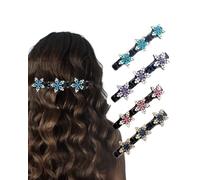 UYRVAPE Pack of 4 Hair Clips with Sparkling Crystal Stones, Sparkling Crystal Stone Braided Hair Clips, Star Shape Double Layer Hair Clips for Women Girls, Fashionable Duck Beak Hair Clip