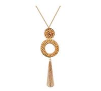 UYT Tassel Pendant Necklace Handmade Straw Wicker Braid Statement Pendant Y-Shaped Long Chain Necklace for Women, rattan