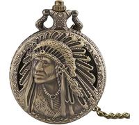 UYUME pocket watch, Retro pocket watch,Mechanical Pocket Watch with Chain Vintage Pocket Watch Native American Old Man Design Pocket Watch Quartz Fob Pocket Watch Necklace Chain Gift