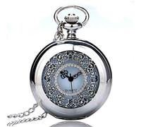 UYUME pocket watch, Retro pocket watch,Vintage Quartz Pocket Watch Pocket Watch, Women Men Gifts Half Hunter Hollow Silver Tone Pocket Watch, Necklace Pendant Gift for Men,Engraved Pocket Watch
