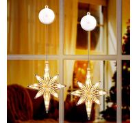 UYUYong Pack of 2 Christmas Lights Window, Warm White Window Light, Christmas Polar Star, Christmas Decoration Window, Illuminated with Suction Cups, LED Stars, Octa for Christmas, Balcony, Party