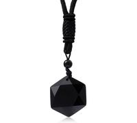 UYVPAER 1 Piece Obsidian Star Necklace with 6 Points, Lucky Charm Amulet, for Reiki, Polished, Black