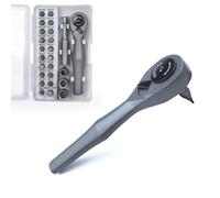 UYXiNONE 25-Piece 1/4 Mini Ratchet Set Screwdriver and Bit with Metric Socket Set, 72-Tooth Ratchet Stubby Ratchet 90 Degree Right Angle Screwdriver for Small Spaces