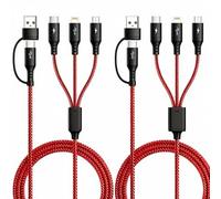 UZAHSK 5 in 1 Multi Charger Cable, USB A/C Cable with Data Transfer | Red 2 Pack 1.2M, Nylon Fast Charging Cable with Lightning/Type C/Micro for iPhone/Samsung/Android/Tablet