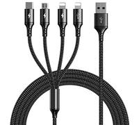 UZAHSK Multi Charger Long Cable,4 in 1 [4A/3M] Multi Charging Cord Nylon USB Charger Cable With 2*iP/Micro/Type C For Phone 17/16/15/14/13/12/11/X/8/7/S22/S21/Xiaomi/Huawei/OnePlus/Nexus/LG.