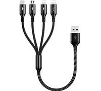 UZAHSK Multi Charger Short Cable,4A/35cm 4 in1 Charging Cord Nylon Multi USB Charger Cable With 2*iP/Micro/Type C For Phone 15/14/13/12/11/X/8/S23/S22/Xiaomi/Huawei/OnePlus/Nexus/LG.
