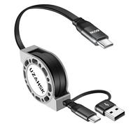 UZAHSK Retractable USB A/C to USB C Cable(4 Ft, 1Pack), 60W 3-in-1 USB-A/C to Type C Fast Charging Cord for iPhone 17 16 15 Pro Plus Pro Max, Samsung S25/S24/S23+, MacBook, iPad, Ps5 and More