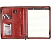 UZAMIRLEX A4 Padfolio Portfolio Binder, Portfolio Binder Conference Folder A4 Leather Zipper Bag with Calculator for Documents Cards Pens Black/Brown 342x250mm(Brown)