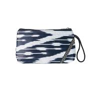 Uzbek Handmade Women's Wristlet Clutch Wallet, Navy Blue and White Ikat Print, Zip Closure