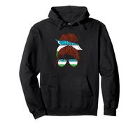 Uzbekistan Flag Uzbek Roots Messy Hair Bun Girl Uzbek Flag Pullover Hoodie