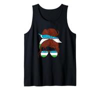 Uzbekistan Flag Uzbek Roots Messy Hair Bun Girl Uzbek Flag Tank Top