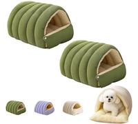UzeEnde Cat Cave Bed - Winter Enclosed Cozy Plush Pet Sleeping Nest Washable Cushion Thick Warm PP Cotton Sleep Bag for Indoor Cats Kittens Small Dogs Adjustable Opening (Large,2PCS Green)
