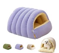 UzeEnde Cat Cave Bed - Winter Enclosed Cozy Plush Pet Sleeping Nest Washable Cushion Thick Warm PP Cotton Sleep Bag for Indoor Cats Kittens Small Dogs Adjustable Opening (Small,Purple)