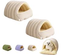 UzeEnde Cat Cave Bed - Winter Enclosed Cozy Plush Pet Sleeping Nest Washable Cushion Thick Warm PP Cotton Sleep Bag for Indoor Cats Kittens Small Dogs Adjustable Opening (Small,2PCS Beige)