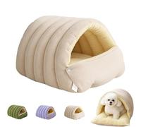 UzeEnde Cat Cave Bed - Winter Enclosed Cozy Plush Pet Sleeping Nest Washable Cushion Thick Warm PP Cotton Sleep Bag for Indoor Cats Kittens Small Dogs Adjustable Opening (Large,Beige)