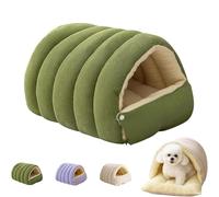 UzeEnde Cat Cave Bed - Winter Enclosed Cozy Plush Pet Sleeping Nest Washable Cushion Thick Warm PP Cotton Sleep Bag for Indoor Cats Kittens Small Dogs Adjustable Opening (Small,Green)