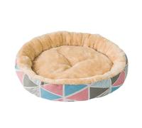 UzeEnde Cozy Cat Cave Bed with Jacquard Shag - Round Canvas Pet Nest with Lamb Fleece Plush Cushion Non-Slip Calming Puppy Kitten House for Indoor Cats Small Dogs All Seasons (Pink,S)