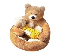 UzeEnde Dog & Cat Bed for Indoor Use - Cute Bear Hug Plush Calming Pet Beds Removable Washable Cover Non-Slip Bottom Comfy Soft Faux Fur Round Padded Cuddler Padded Cushion (Khaki,L)