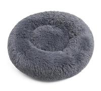 UzeEnde Dog & Cat Bed for Indoor Use - Winter Warm Thickened Faux Fur Round Cushion Comfortable Cozy Calming Donut Cuddler Washable Anti-Slip Giant Circle Lounge Washable (L-70cm,Grey)