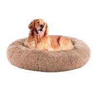 UzeEnde Dog & Cat Bed for Indoor Use - Winter Warm Thickened Faux Fur Round Cushion Comfortable Cozy Calming Donut Cuddler Washable Anti-Slip Giant Circle Lounge Washable (XXL-100cm,Brown)