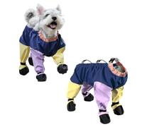UzeEnde Dog Snowsuit with Attached Boots - Waterproof PU Anti-Slip Suspender Booties, Dirty-Proof Full-Leg Protector for Small Medium Dogs Outdoor Walking Hiking Running (A,Medium)