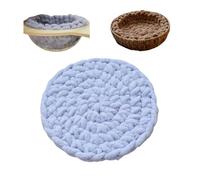 UzeEnde Handwoven Round Cat Bed Mat - Boho Soft Knitted Woven Pet Cushion for Sleeping Kneading Nest Cozy Pad for Capsule Beds Cat Trees Crates Sofa Lounging All Season (35CM,Blue)