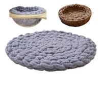 UzeEnde Handwoven Round Cat Bed Mat - Boho Soft Knitted Woven Pet Cushion for Sleeping Kneading Nest Cozy Pad for Capsule Beds Cat Trees Crates Sofa Lounging All Season (40CM,Gray)