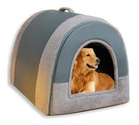 UzeEnde Large Dog Bed 2 in 1 Dog House Bed for Indoor Cat - Plush Calming Pet Cave Washable Foldable Cozy Dogs House with Memory Foam Cushion for Small Medium Dogs (Blue,S-42 * 32 * 31cm)