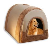 UzeEnde Large Dog Bed 2 in 1 Dog House Bed for Indoor Cat - Plush Calming Pet Cave Washable Foldable Cozy Dogs House with Memory Foam Cushion for Small Medium Dogs (Brown,M-48 * 36 * 34cm)