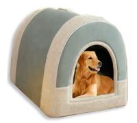 UzeEnde Large Dog Bed 2 in 1 Dog House Bed for Indoor Cat - Plush Calming Pet Cave Washable Foldable Cozy Dogs House with Memory Foam Cushion for Small Medium Dogs (Green,M-48 * 36 * 34cm)