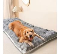 UzeEnde Plush Pet Bed - Reversible Fluffy Lambswool Thickened Cushion Washable Anti-Slip Soft Cozy Warm Quilted Mattress Dog Cat Sleeping Mat Calming Pad for Floor Sofa Travel (Grey,M-45x90cm)