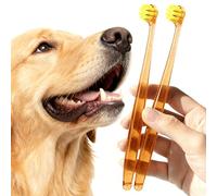 UZENEY Dog Toothbrushes for Medium and Large Dogs&Cats, 2pcs, Ultra Soft Bristle, Long-Lasting Handle, Pet Tooth Brush and Dental Care Kit, Super Thin Bristle Gentle on Gum for Sensitive Pets, Amber