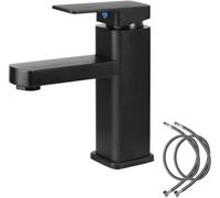 Uzepie Black Bathroom Taps, Black Basin Tap with Single Lever for Hot and Cold Lavatory, Basin Tap with Two Hoses for WC, Bathroom